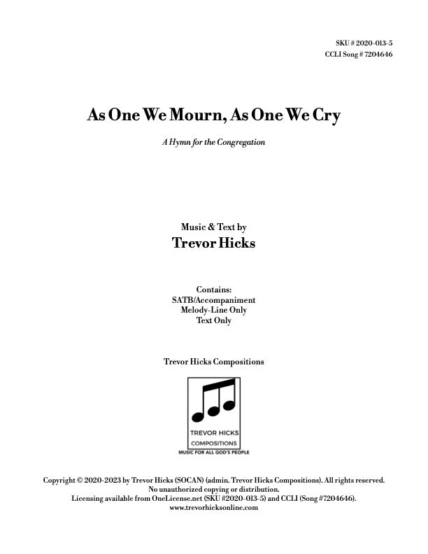 As One We Mourn, As One We Cry