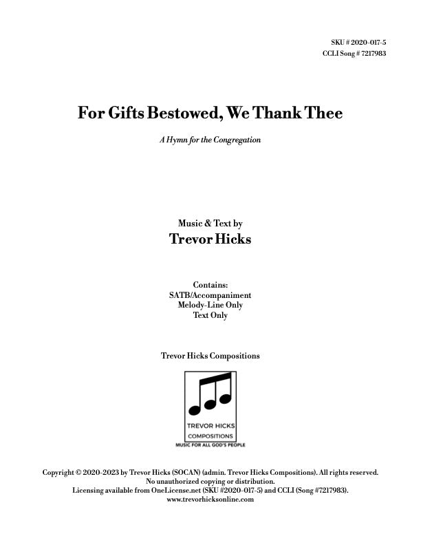 For Gifts Bestowed, We Thank You