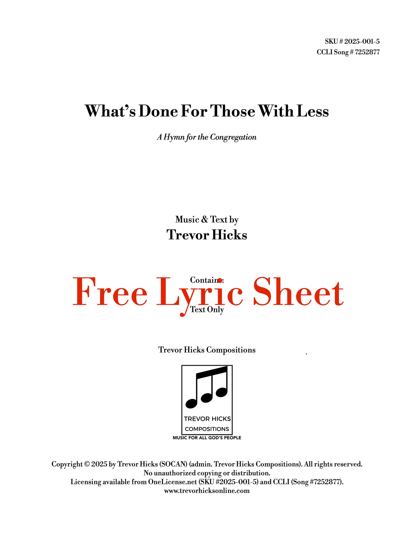 What's Done For Those With Less (FREE Lyric Sheet)